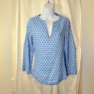 Linen Polka Dot Long Sleeve Tunic Blouse  Blue White Island Company XS S Sz 4